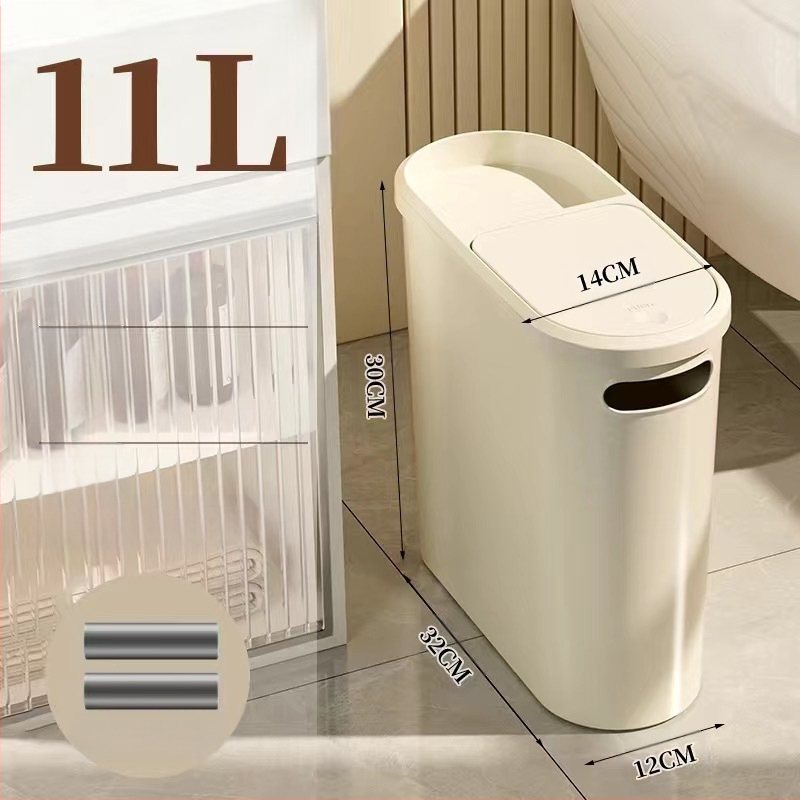 Κάδος απορριμμάτων μπάνιου με καπάκι που πιέζεται, πλαστικός, 10 L, τετράγωνος, απαλό κλείσιμο, οικιακή χρήση