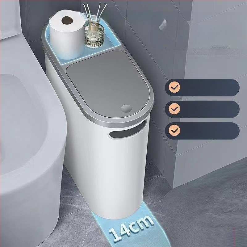 Κάδος απορριμμάτων μπάνιου με καπάκι που πιέζεται, πλαστικός, 10 L, τετράγωνος, απαλό κλείσιμο, οικιακή χρήση