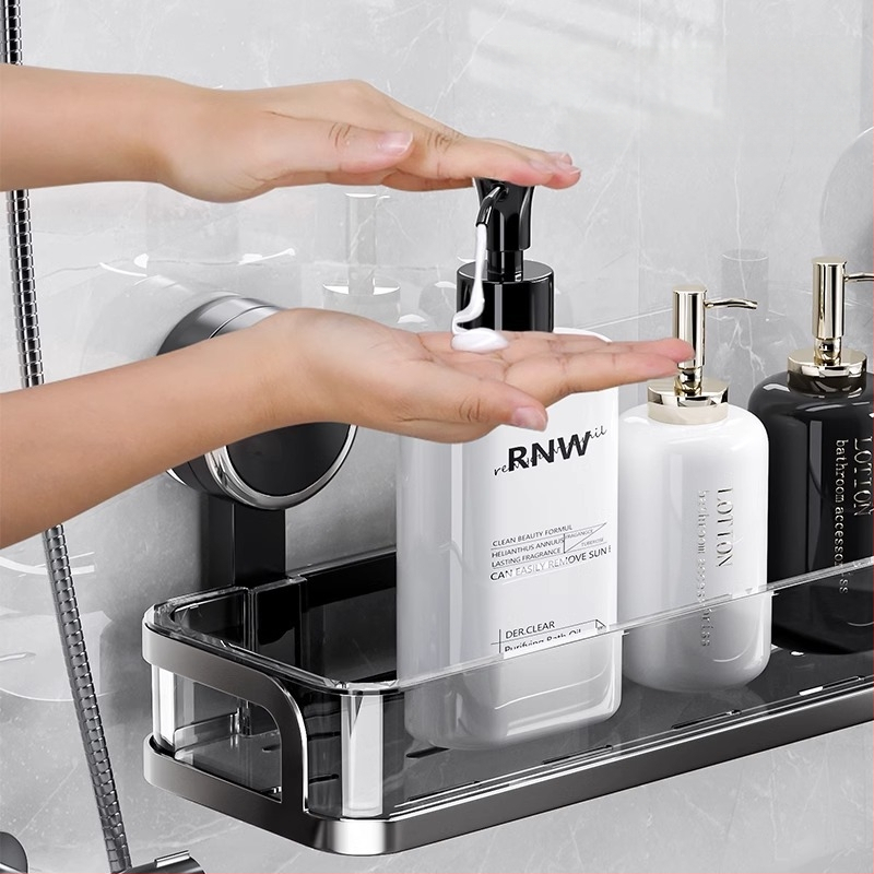 Fali szívócsés fürdőszobai tároló – PET + rozsdamentes acél, egy szintű, könnyed luxus stílus, CE tanúsítvány