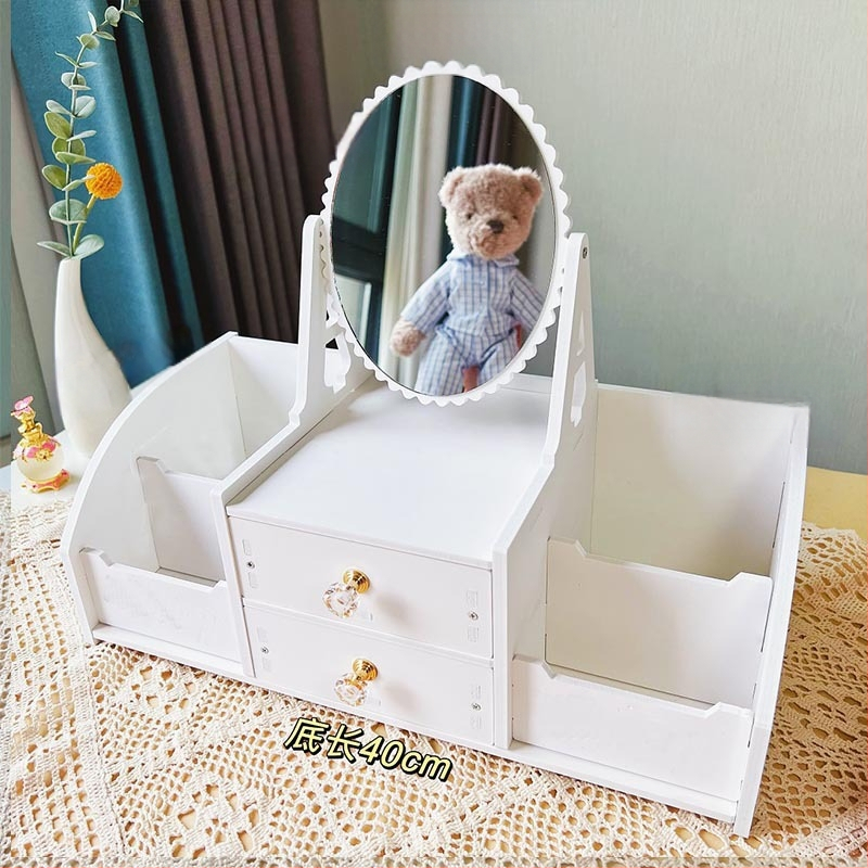 Cutie de depozitare pentru cosmetică cu masă de toaletă și dulap oglindă încorporat – din plastic, stil modern minimalist, brand Huishijia, logo tipărit