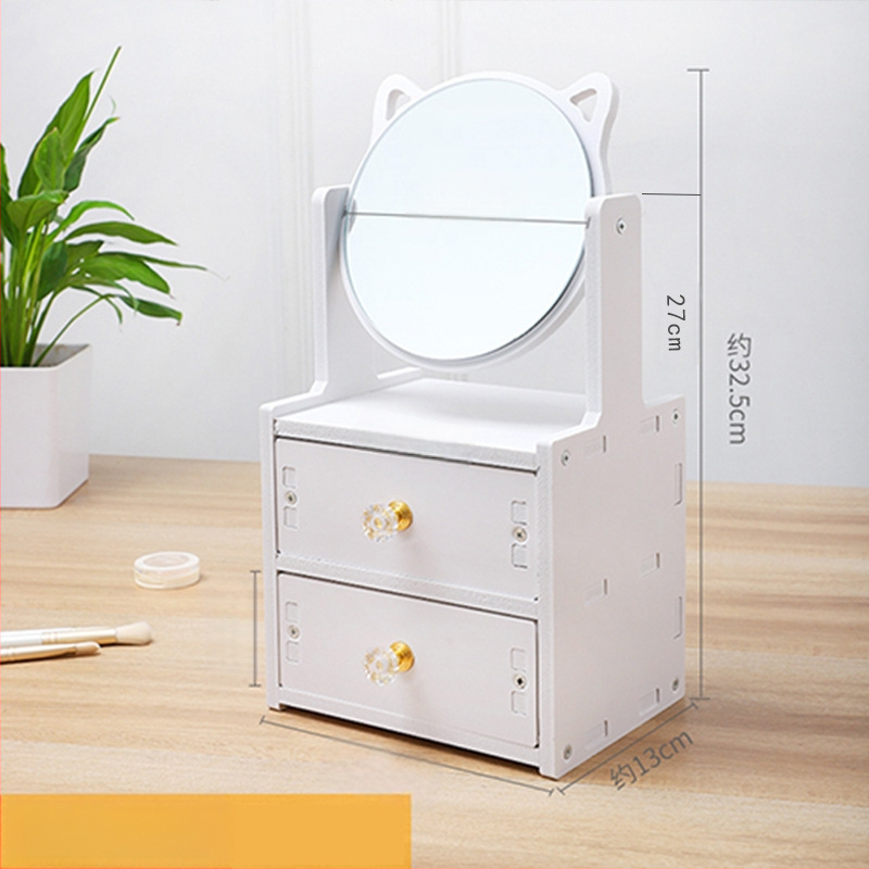 Cutie de depozitare pentru cosmetică cu masă de toaletă și dulap oglindă încorporat – din plastic, stil modern minimalist, brand Huishijia, logo tipărit