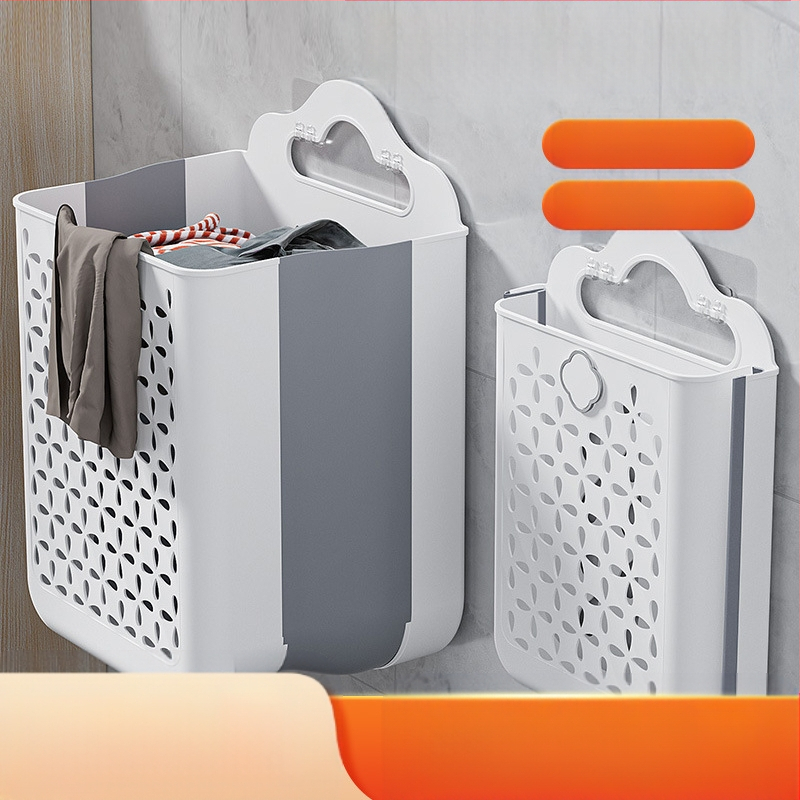 Πλαστικό καλάθι πλύσης μπάνιου, επιτοίχιο, αναδιπλούμενο, για βρώμικα ρούχα