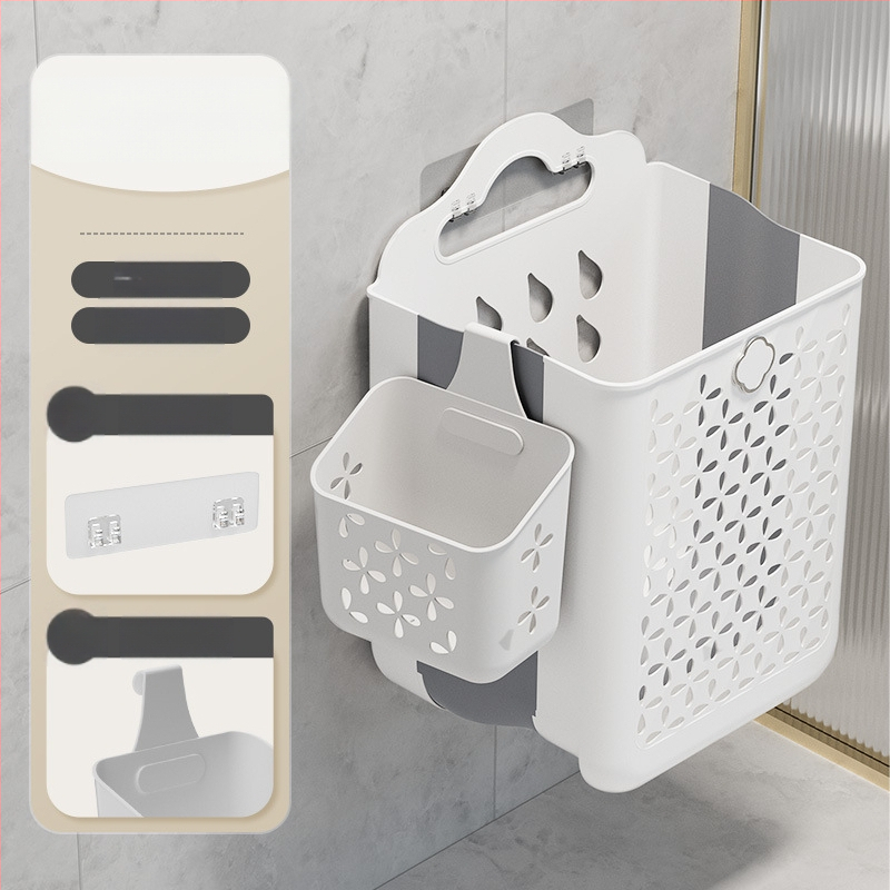 Πλαστικό καλάθι πλύσης μπάνιου, επιτοίχιο, αναδιπλούμενο, για βρώμικα ρούχα