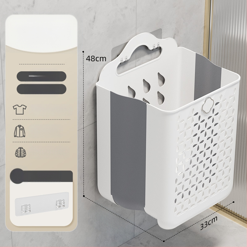 Πλαστικό καλάθι πλύσης μπάνιου, επιτοίχιο, αναδιπλούμενο, για βρώμικα ρούχα