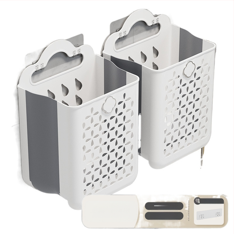 Πλαστικό καλάθι πλύσης μπάνιου, επιτοίχιο, αναδιπλούμενο, για βρώμικα ρούχα