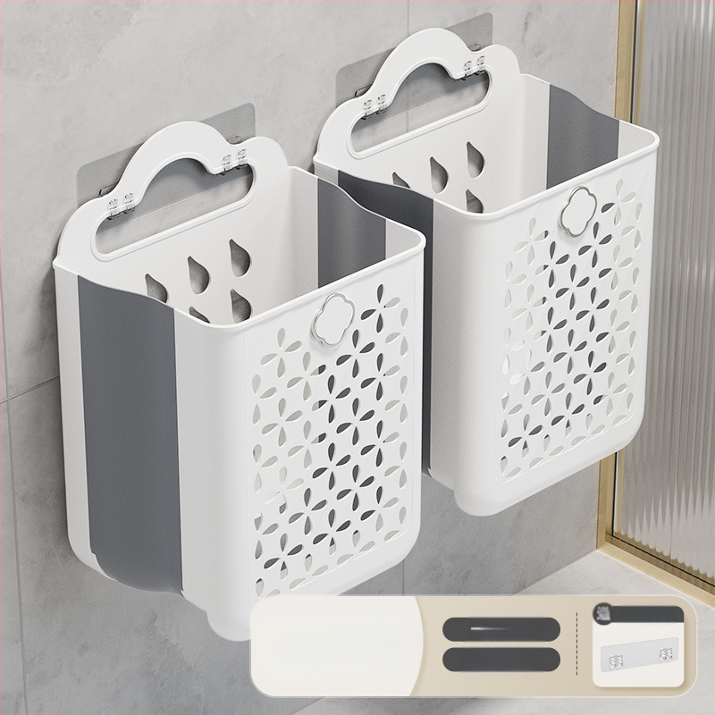 Πλαστικό καλάθι πλύσης μπάνιου, επιτοίχιο, αναδιπλούμενο, για βρώμικα ρούχα
