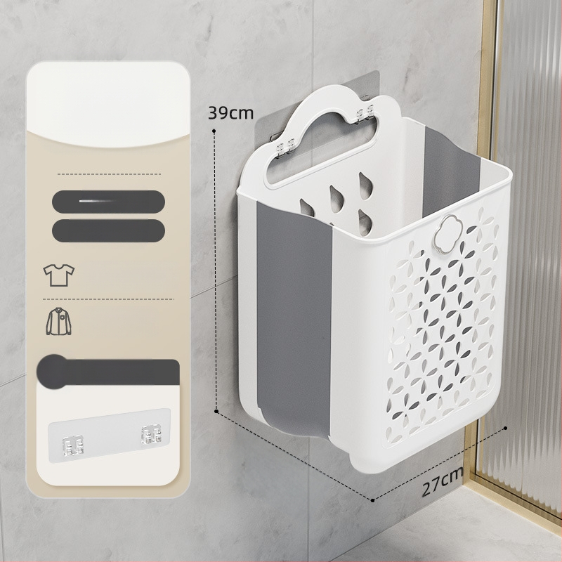 Πλαστικό καλάθι πλύσης μπάνιου, επιτοίχιο, αναδιπλούμενο, για βρώμικα ρούχα