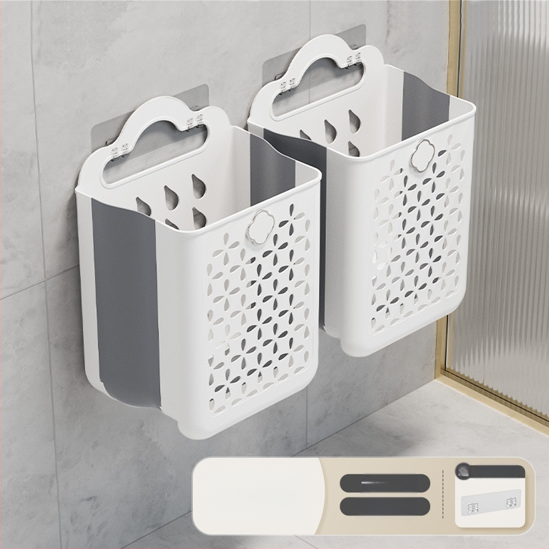Πλαστικό καλάθι πλύσης μπάνιου, επιτοίχιο, αναδιπλούμενο, για βρώμικα ρούχα
