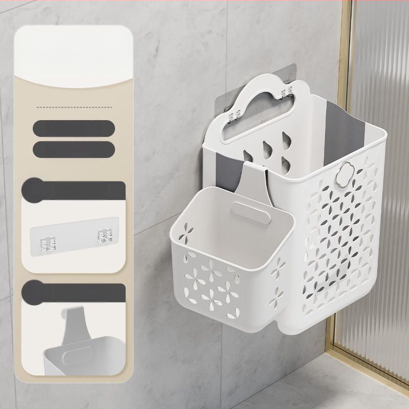 Πλαστικό καλάθι πλύσης μπάνιου, επιτοίχιο, αναδιπλούμενο, για βρώμικα ρούχα