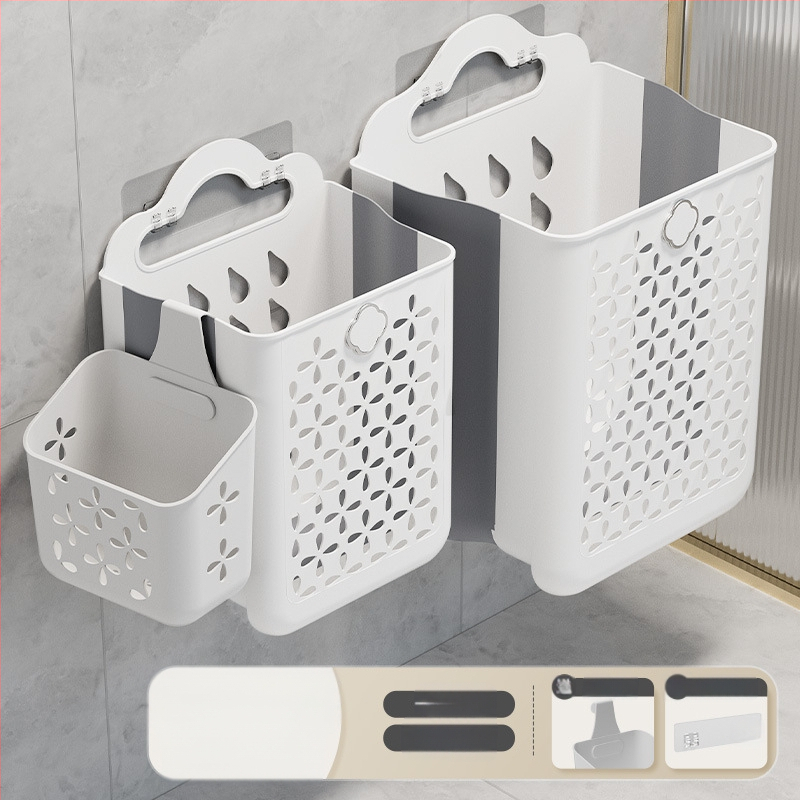 Πλαστικό καλάθι πλύσης μπάνιου, επιτοίχιο, αναδιπλούμενο, για βρώμικα ρούχα