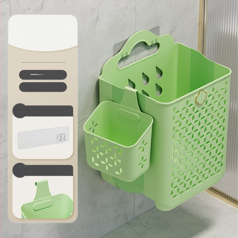 Πλαστικό καλάθι πλύσης μπάνιου, επιτοίχιο, αναδιπλούμενο, για βρώμικα ρούχα