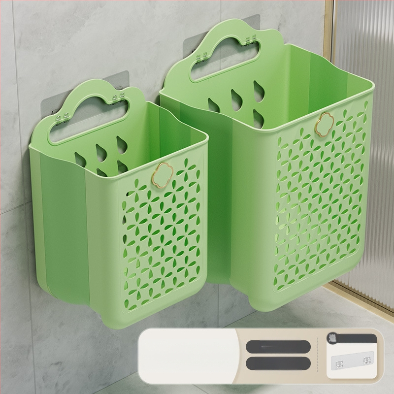 Πλαστικό καλάθι πλύσης μπάνιου, επιτοίχιο, αναδιπλούμενο, για βρώμικα ρούχα