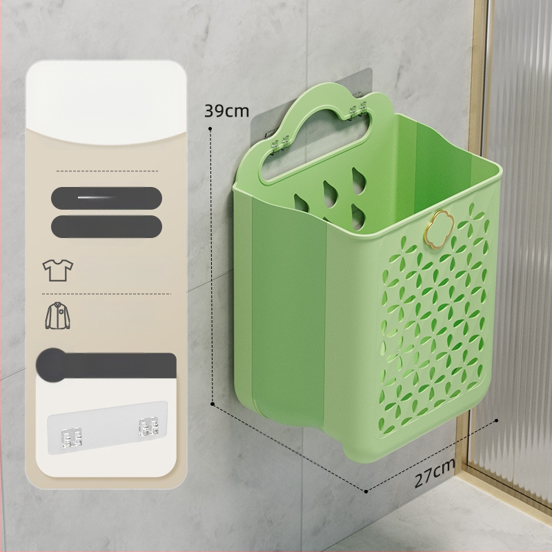 Πλαστικό καλάθι πλύσης μπάνιου, επιτοίχιο, αναδιπλούμενο, για βρώμικα ρούχα