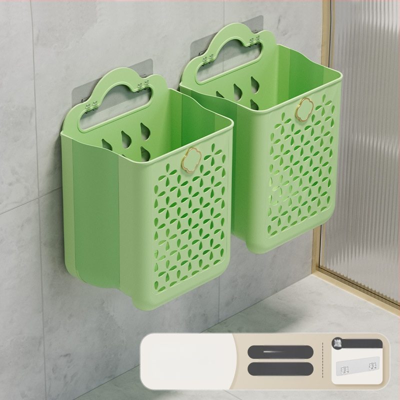 Πλαστικό καλάθι πλύσης μπάνιου, επιτοίχιο, αναδιπλούμενο, για βρώμικα ρούχα