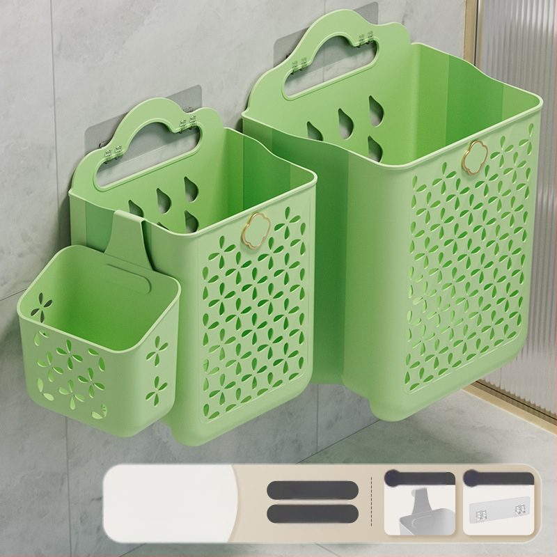 Πλαστικό καλάθι πλύσης μπάνιου, επιτοίχιο, αναδιπλούμενο, για βρώμικα ρούχα