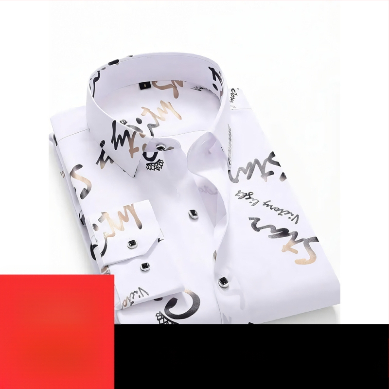 Мъжка риза - полиестерова смес, бързосъхнеща, без гладене, жакардов флорален принт, къс ръкав