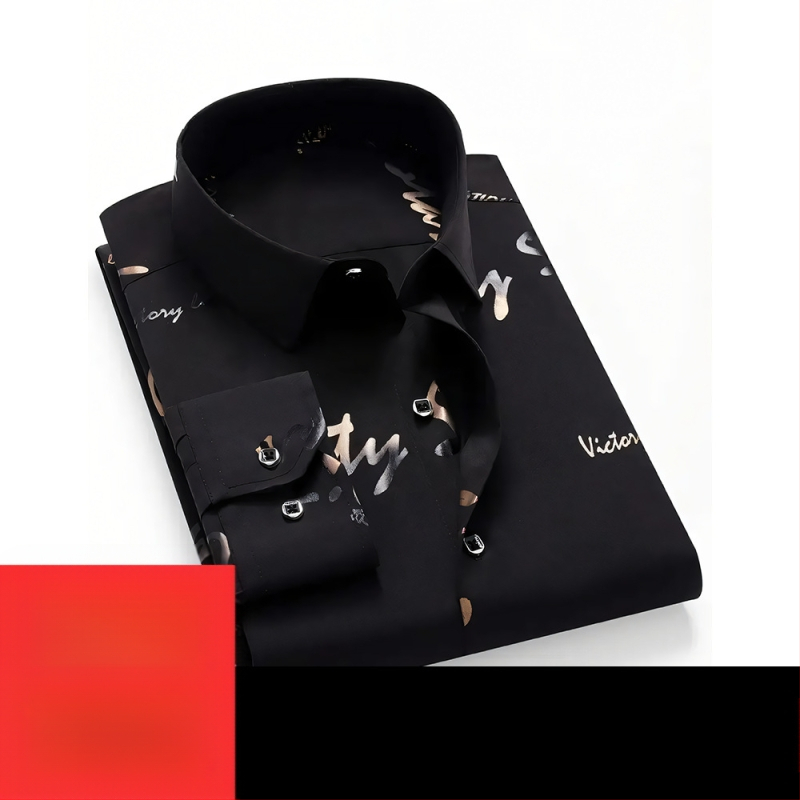 Мъжка риза - полиестерова смес, бързосъхнеща, без гладене, жакардов флорален принт, къс ръкав