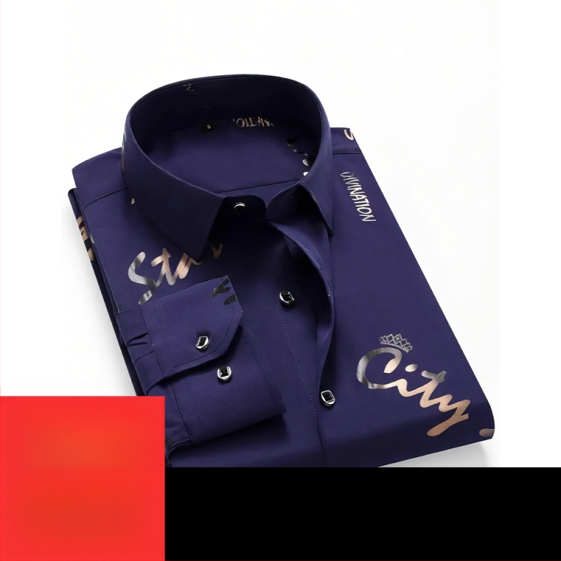 Мъжка риза - полиестерова смес, бързосъхнеща, без гладене, жакардов флорален принт, къс ръкав