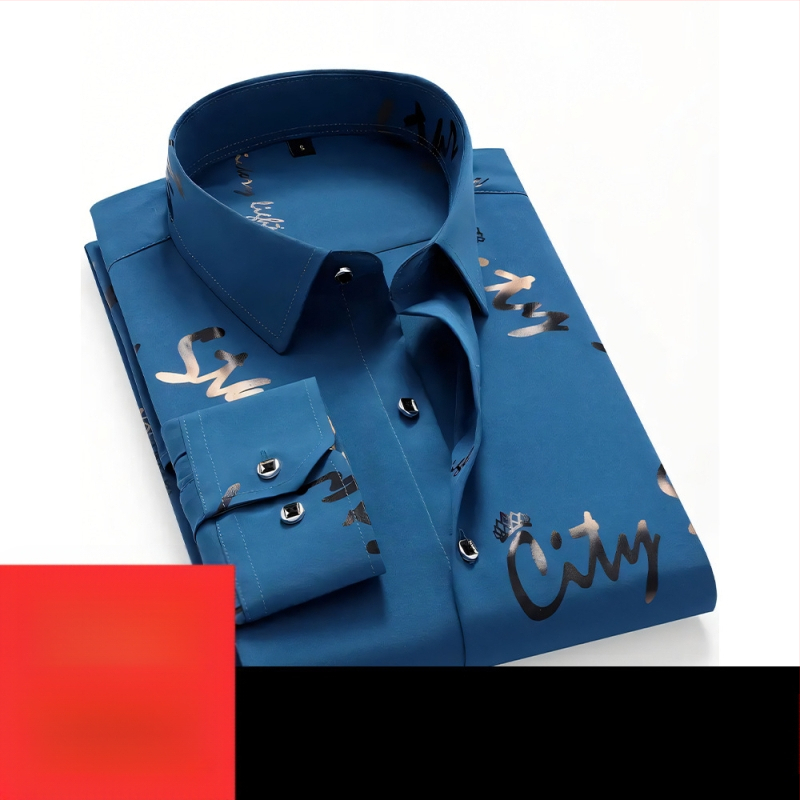 Мъжка риза - полиестерова смес, бързосъхнеща, без гладене, жакардов флорален принт, къс ръкав