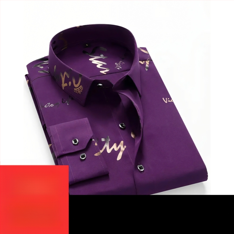 Мъжка риза - полиестерова смес, бързосъхнеща, без гладене, жакардов флорален принт, къс ръкав