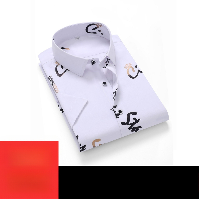 Мъжка риза - полиестерова смес, бързосъхнеща, без гладене, жакардов флорален принт, къс ръкав