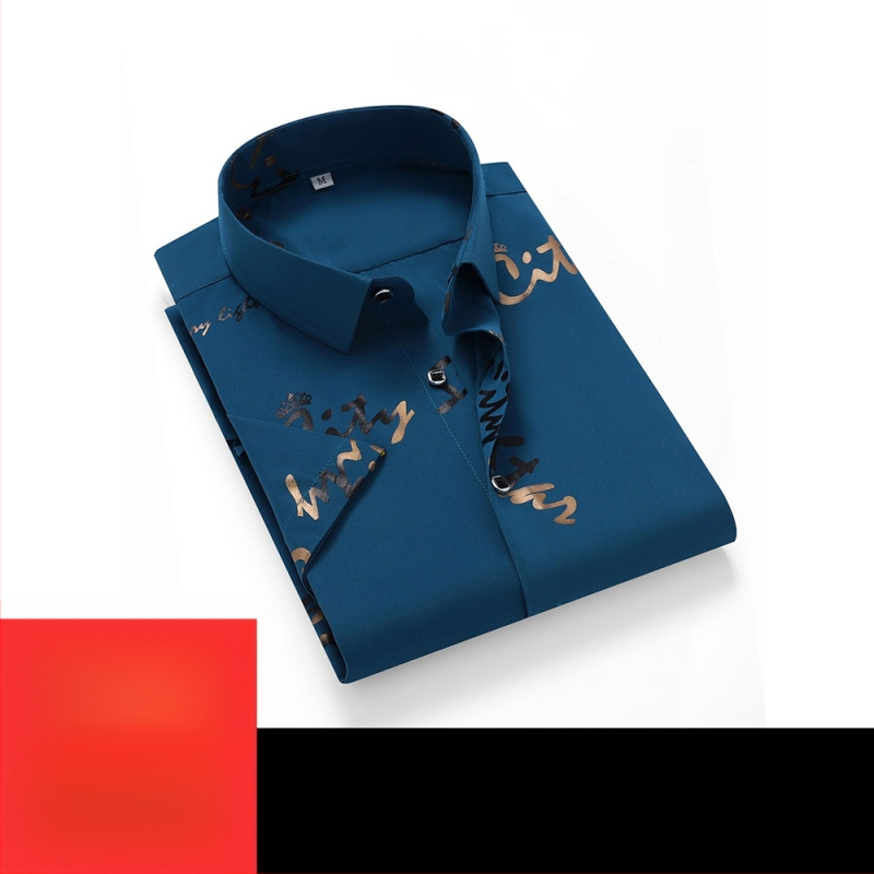 Мъжка риза - полиестерова смес, бързосъхнеща, без гладене, жакардов флорален принт, къс ръкав