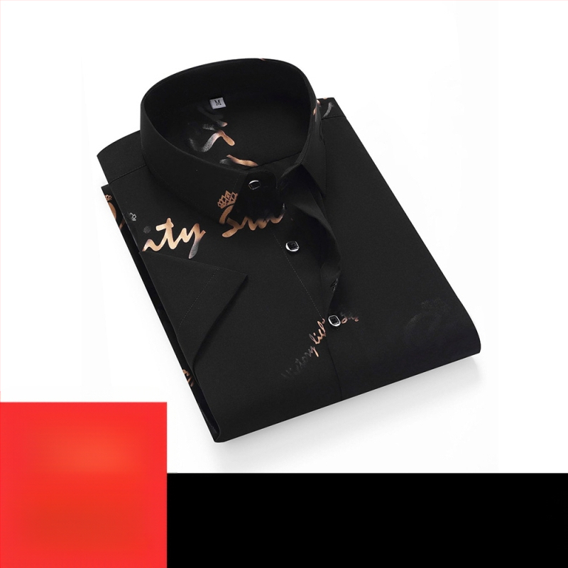 Мъжка риза - полиестерова смес, бързосъхнеща, без гладене, жакардов флорален принт, къс ръкав