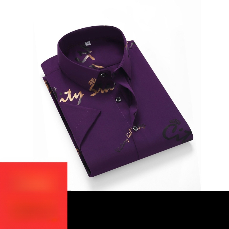 Мъжка риза - полиестерова смес, бързосъхнеща, без гладене, жакардов флорален принт, къс ръкав