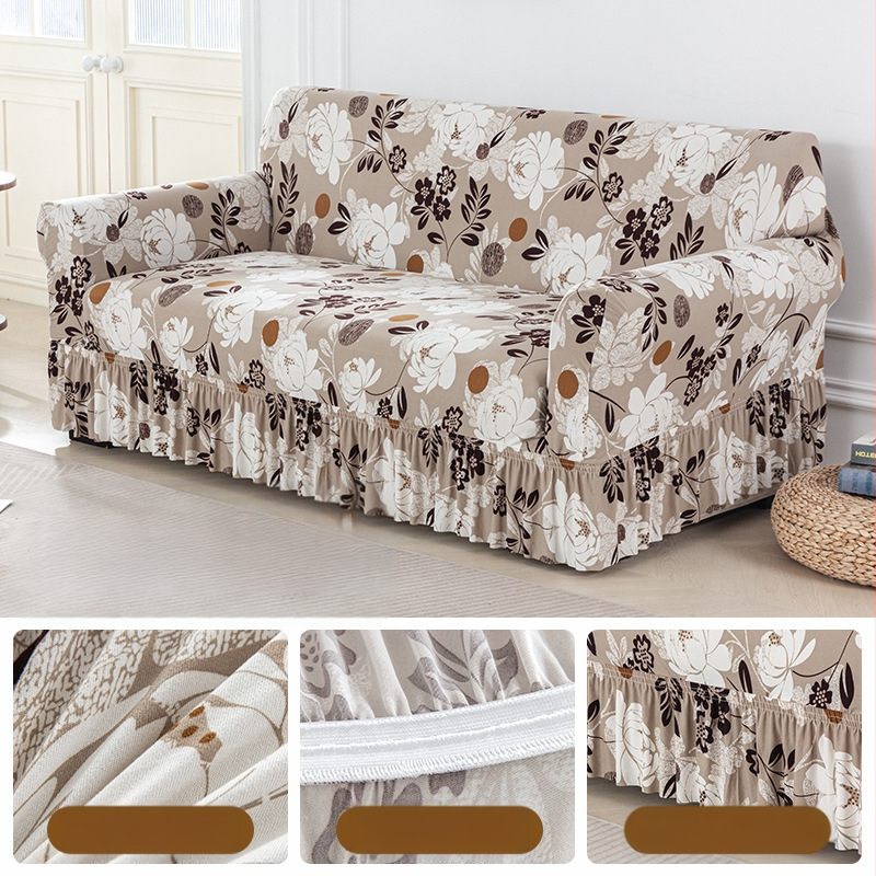 Poliesterio pluošto sofų užvalkalas su augalų gėlių raštu, tinkantis kampinėms sofoms, paprastas stilius