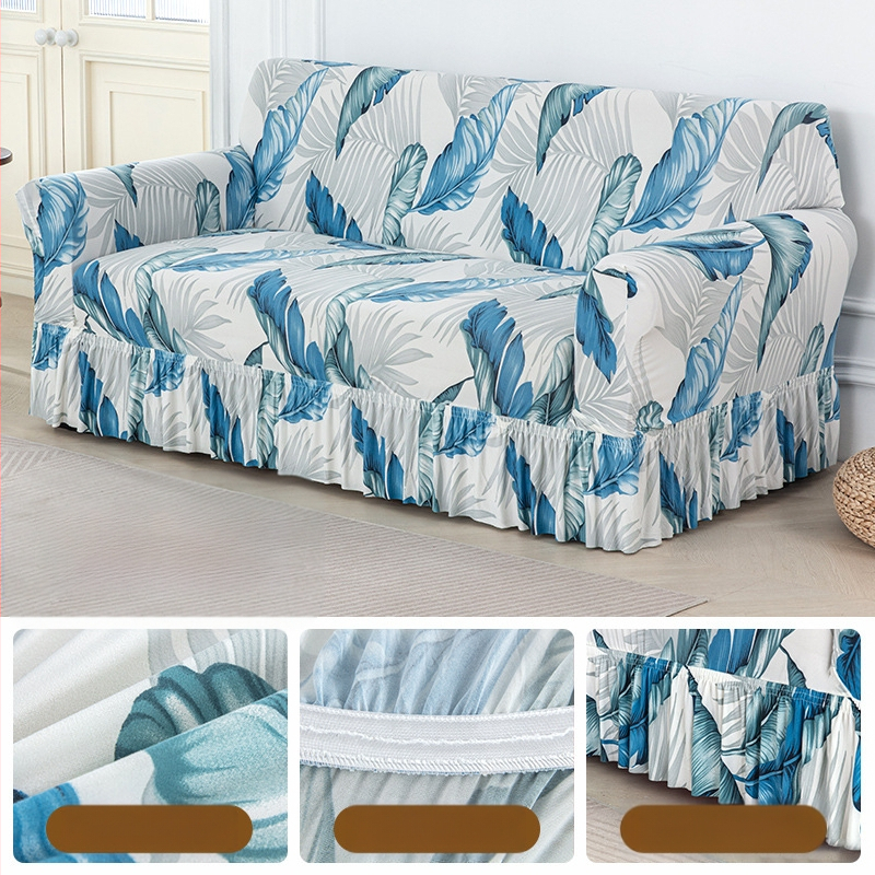 Poliesterio pluošto sofų užvalkalas su augalų gėlių raštu, tinkantis kampinėms sofoms, paprastas stilius