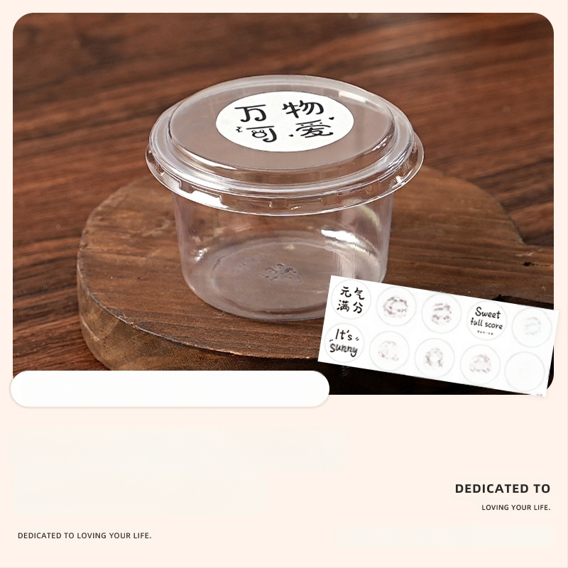 Deserto puodelių pakuotė (apvalios formos, iš plastiko, talpa mažiau nei 100 ml, skirtos pieno arbatinių parduotuvėms, mikrobangų krosnelė neprieinama)