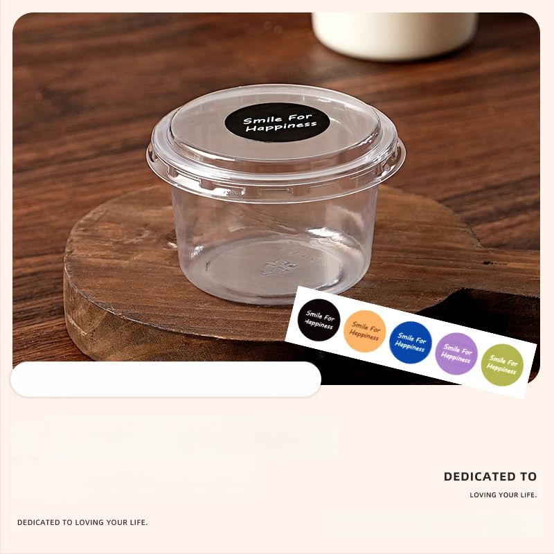 Deserto puodelių pakuotė (apvalios formos, iš plastiko, talpa mažiau nei 100 ml, skirtos pieno arbatinių parduotuvėms, mikrobangų krosnelė neprieinama)