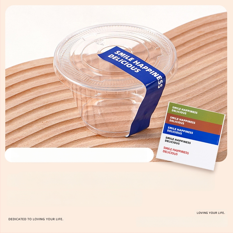 Deserto puodelių pakuotė (apvalios formos, iš plastiko, talpa mažiau nei 100 ml, skirtos pieno arbatinių parduotuvėms, mikrobangų krosnelė neprieinama)