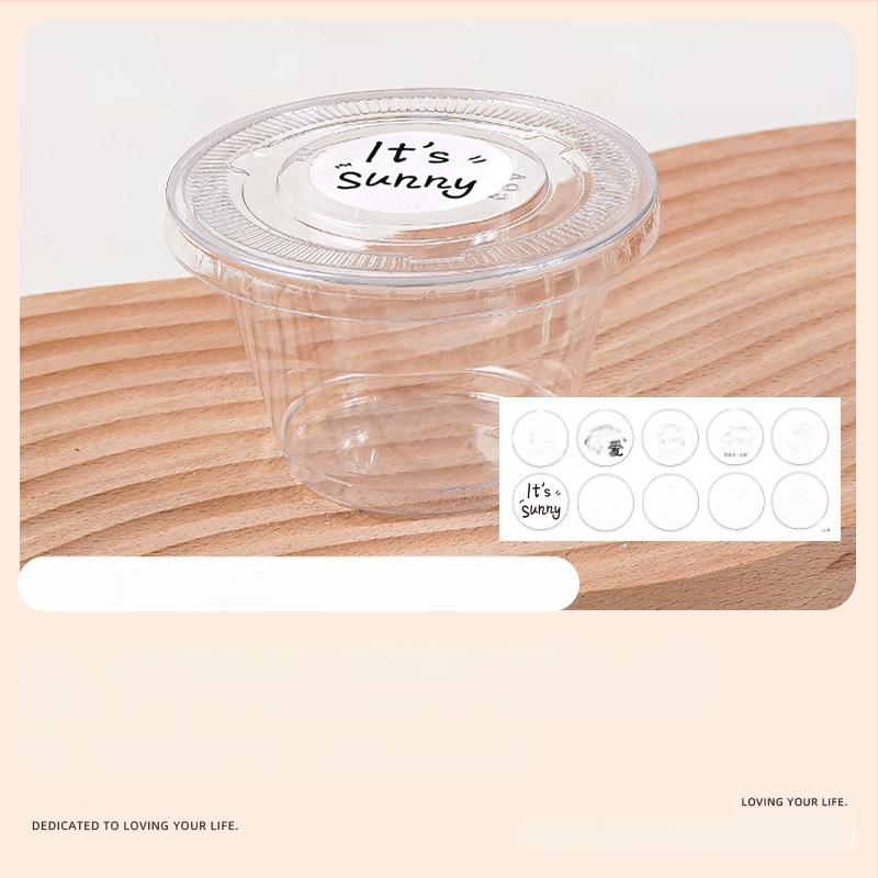 Deserto puodelių pakuotė (apvalios formos, iš plastiko, talpa mažiau nei 100 ml, skirtos pieno arbatinių parduotuvėms, mikrobangų krosnelė neprieinama)