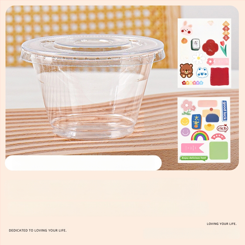 Deserto puodelių pakuotė (apvalios formos, iš plastiko, talpa mažiau nei 100 ml, skirtos pieno arbatinių parduotuvėms, mikrobangų krosnelė neprieinama)