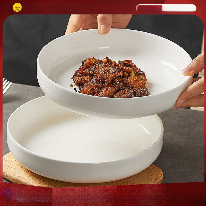 Keraminė gili plokštelė patiekalams, apvalios formos, vientisas raštas, tinkama mikrobangoms, paviršiaus dengimas po glazūra, logotipo spausdinimas