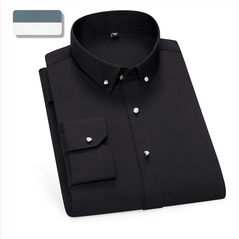 Мъжка риза – слим-fit кройка, квадратна яка, дълъг ръкав, боядисана по прежда, полиестерова смес