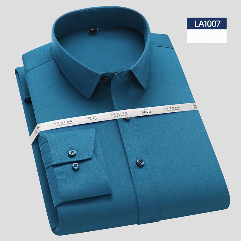 Риза с дълъг ръкав, бамбуково влакно, Slim версия, квадратна яка, без гладене