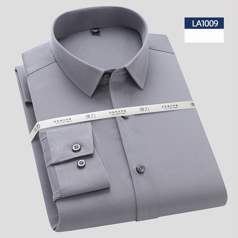 Риза с дълъг ръкав, бамбуково влакно, Slim версия, квадратна яка, без гладене