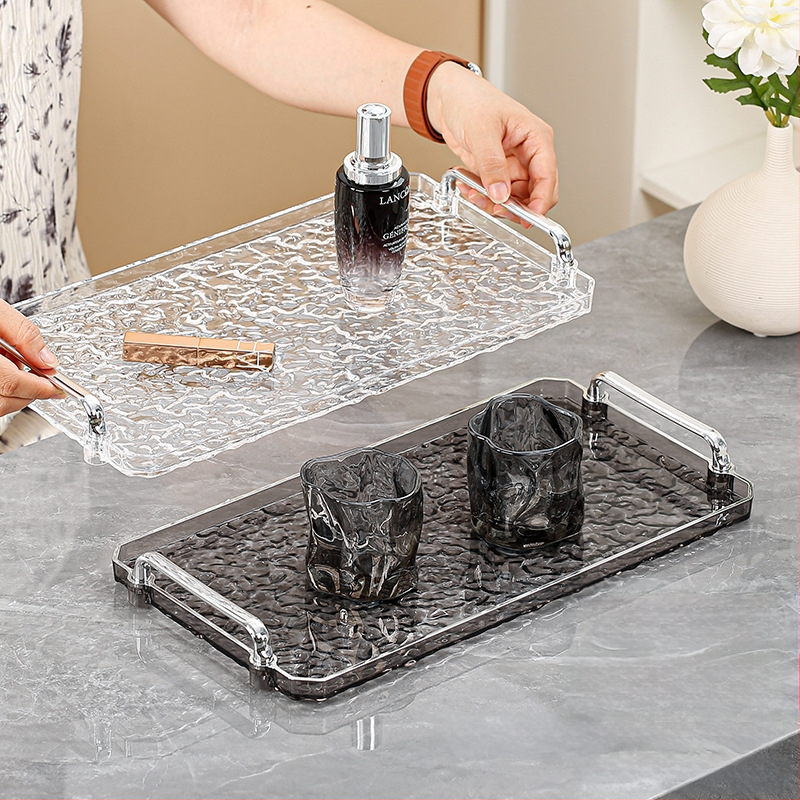 Ακρυλικός τετράγωνος δίσκος με διπλή λαβή, μοντέρνο μινιμαλιστικό στυλ, προσαρμόσιμος, κατάλληλος για σπίτι και ξενοδοχείο, όχι κατάλληλος για φούρνο μικροκυμάτων