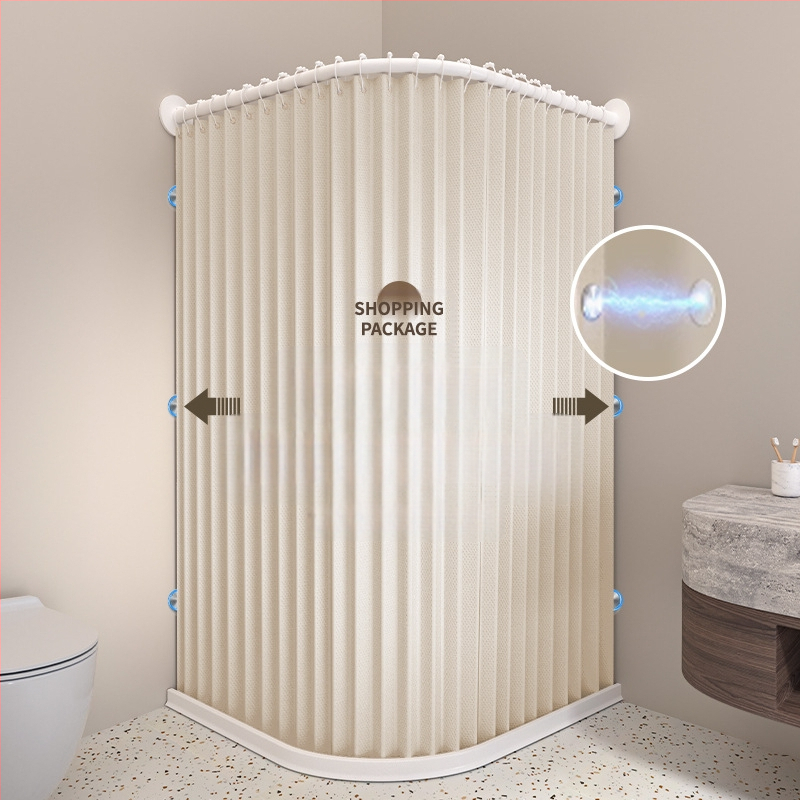 Κυρτή αναδιπλούμενη κουρτίνα ντους για μπάνιο, αδιάβροχη, διαχωρισμός στεγνό-υγρό, υλικό πολυεστέρας, μοντέρνο μινιμαλιστικό στυλ, μάρκα Makuo, μοντέλο Xh-hx01, επιλογές προσαρμογής: εκτύπωση, σχέδιο, επεξεργασία