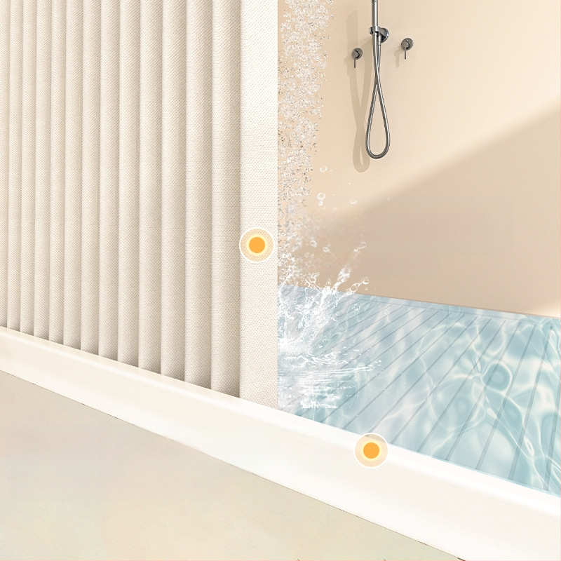 Κυρτή αναδιπλούμενη κουρτίνα ντους για μπάνιο, αδιάβροχη, διαχωρισμός στεγνό-υγρό, υλικό πολυεστέρας, μοντέρνο μινιμαλιστικό στυλ, μάρκα Makuo, μοντέλο Xh-hx01, επιλογές προσαρμογής: εκτύπωση, σχέδιο, επεξεργασία