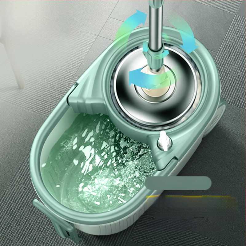 Forgó mop készlet kéz nélküli kicsavarással, mikroszálas mop, rozsdamentes acél rúd