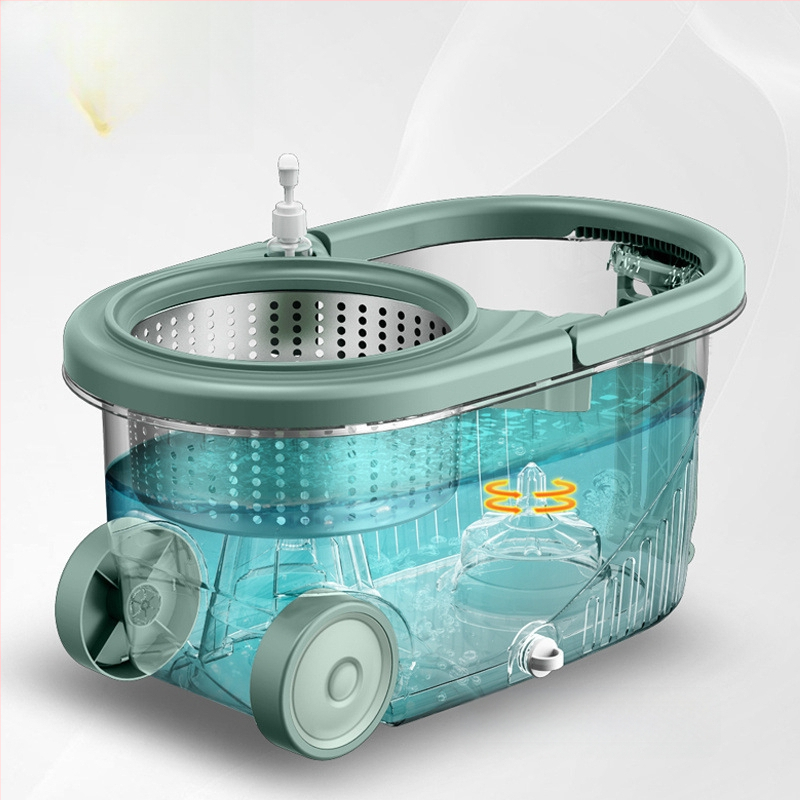 Forgó mop készlet kéz nélküli kicsavarással, mikroszálas mop, rozsdamentes acél rúd