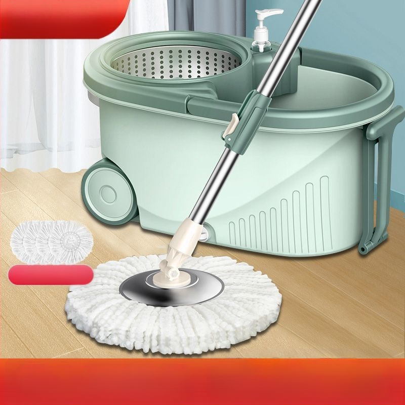 Forgó mop készlet kéz nélküli kicsavarással, mikroszálas mop, rozsdamentes acél rúd