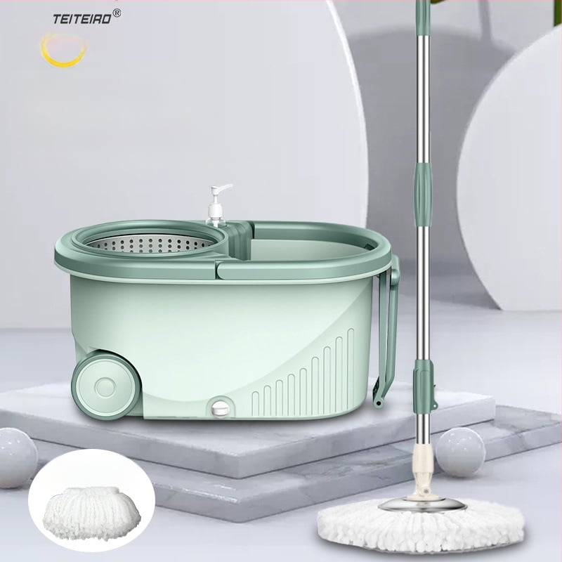 Forgó mop készlet kéz nélküli kicsavarással, mikroszálas mop, rozsdamentes acél rúd