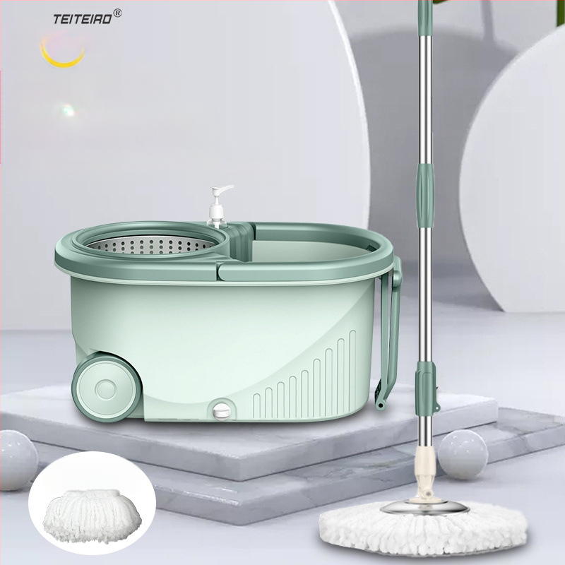 Forgó mop készlet kéz nélküli kicsavarással, mikroszálas mop, rozsdamentes acél rúd