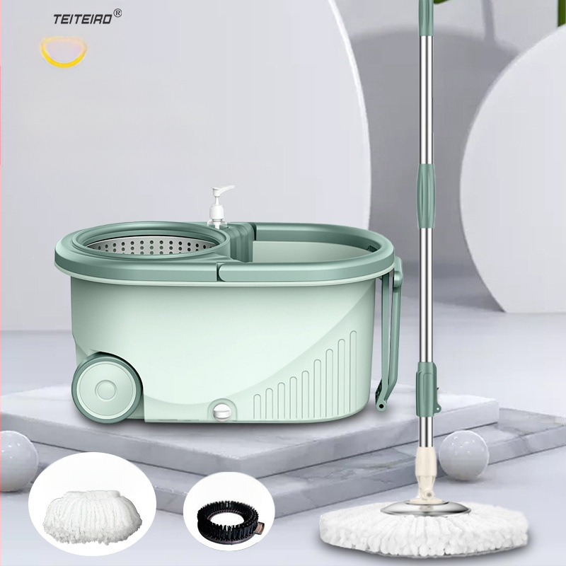 Forgó mop készlet kéz nélküli kicsavarással, mikroszálas mop, rozsdamentes acél rúd