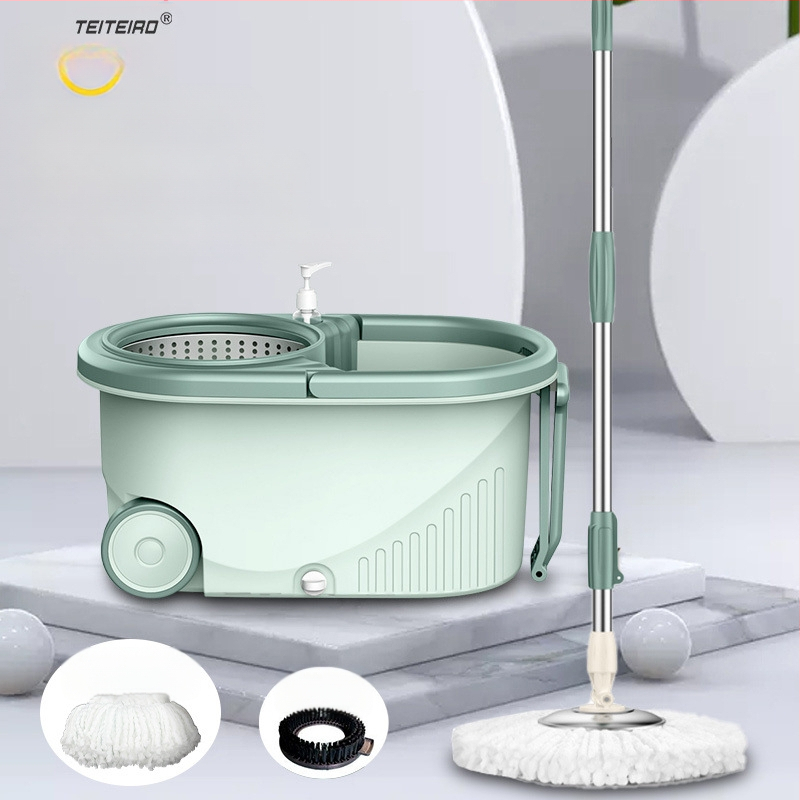 Forgó mop készlet kéz nélküli kicsavarással, mikroszálas mop, rozsdamentes acél rúd