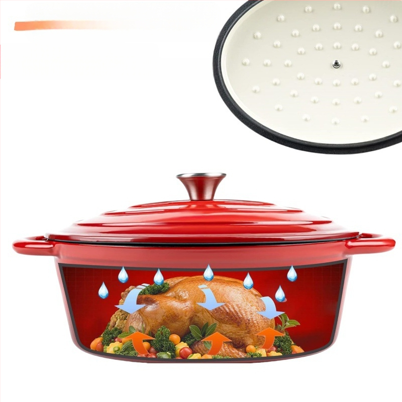 Овална чугунена тенджера с емайл, удебелена конструкция, 3,1–4 л, 5,3 кг, дълбочина 11,5 см